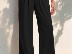 Pantallona të gjera për femra, me bel të lartë, pantallona Palazzo, të gjata dhe të gjera, të thurura me huall bletësh, pantallona pune të rastësishme me xhepa