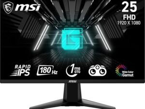 Monitor Lojërash MSI G255F 24.5", 180Hz, 1ms, Rapid IPS, FHD (1920x1080), Sinkronizim Adaptiv, Shikim Nate, Anti-flickr, Më Pak Dritë Blu - Display Portë 1.2a / HDMI 2.0b