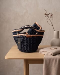 VTbags – Petrol Blue & Blush Pink Crochet Bag + Mini Pouch